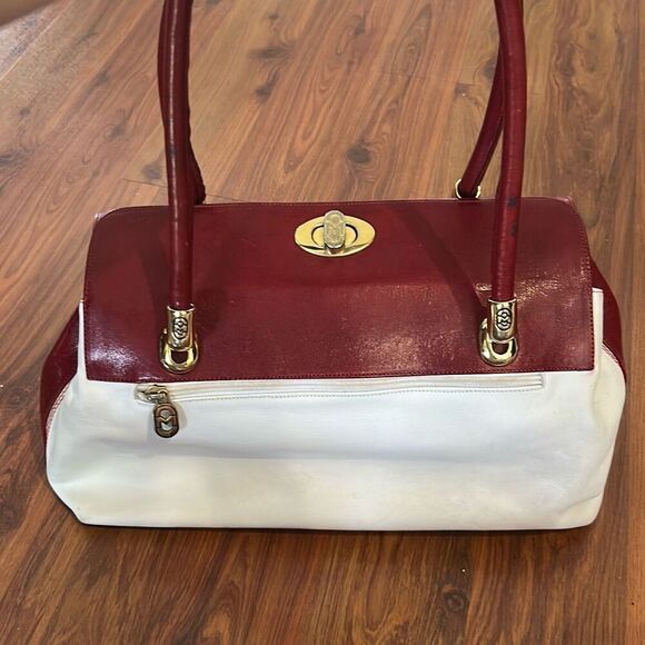 Marino Orlandi luxury red and white leather satchel handbag vintage - Picture 2 of 9